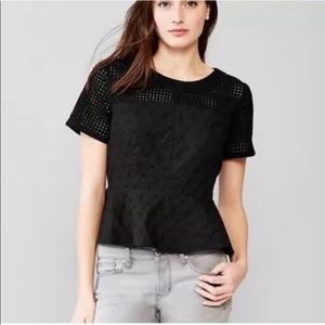 Black Cropped Eyelet Peplum Top - Size 0